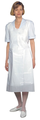 Apron - durable embossed plastic, 49" long, 0.025mm thick, individually wrapped, 100/box.