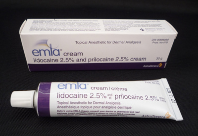 Emla Cream No Dressing, 30g, to numb the skin.