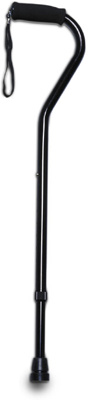 Cane - single aluminum, offset handle, black. Handle  height: 30"-39"