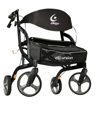 Walker - Airgo - Excursion Extra Wide w/seat, brakes, 8" wheels & basket, Black. 