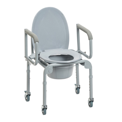 Commode - Steel drop arm w/wheels & padded arm rests. 7.5qt Pail  