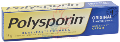Polysporin cream plus pain relief, (Red) 15g tube.