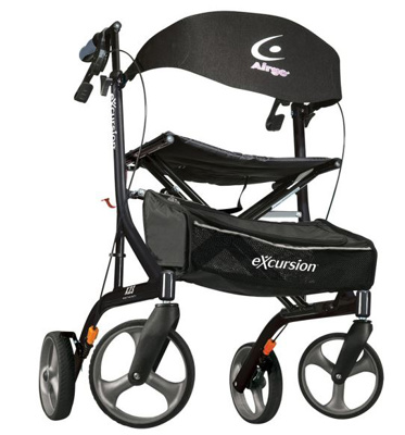 Walker - Airgo eXcursion X23:  side-fold Rollator w/seat, brakes, 8" wheels & basket, Black.