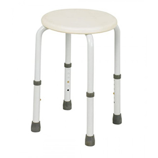 Shower stool, round, adjustable, without back.