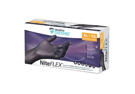 Gloves - Nitrile- NiteFlex - Powder Free, N/S, Black, X-LARGE, 100/box