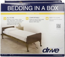 Bedding in a Box - for Hosp/Homecare Bed. Incl. 1 pillow case, fitted sheet, cover sheet and blanket