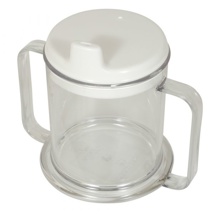 Double handle mug with lid.