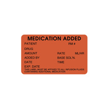 Labels - Medication added, fluorescent red, 600/roll.