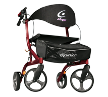 Walker - Airgo eXcursion X20: side-fold Rollator w/seat, brakes, 8" wheels & basket, Cranberry.